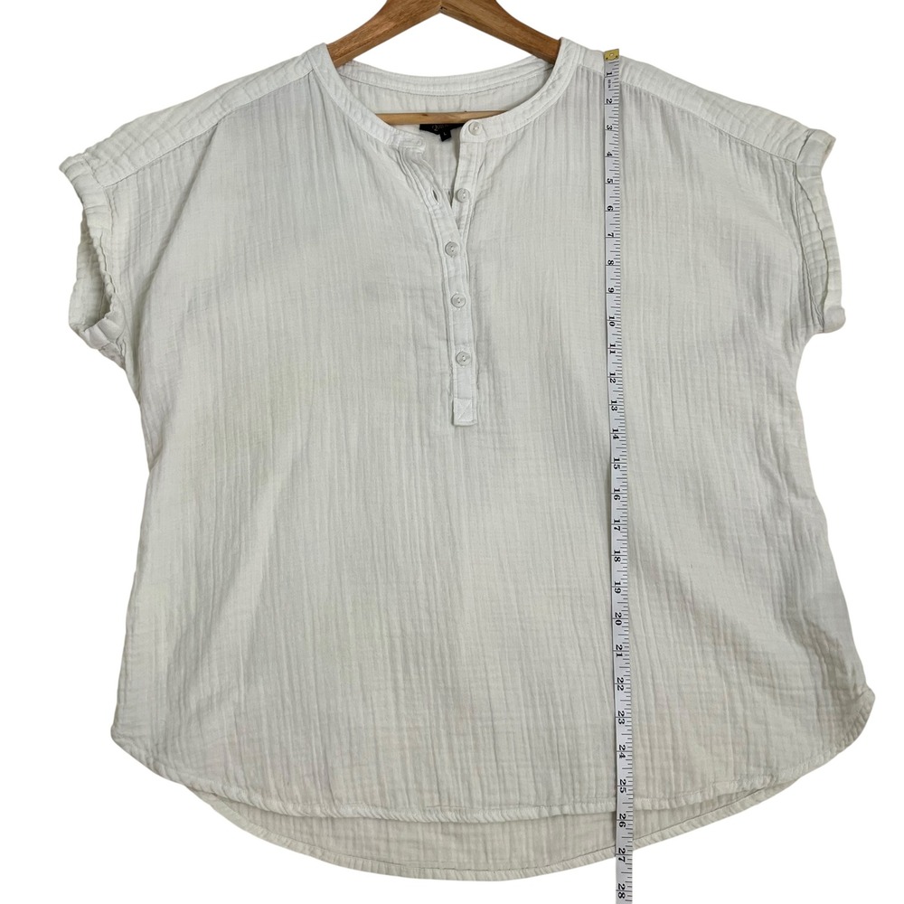 Quince 100% Organic Cotton Gauze Roll Sleeve Shirt in White Cream L Minimalist - Picture 10 of 10